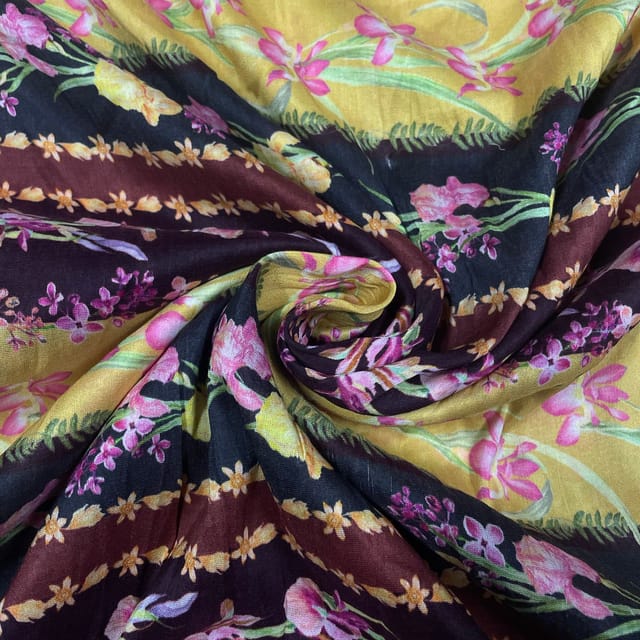 Multi Colour Pure Chanderi Silk Printed Fabric