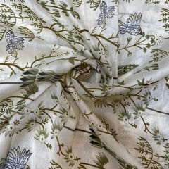 Cream Colour Pure Chanderi Silk Printed Fabric