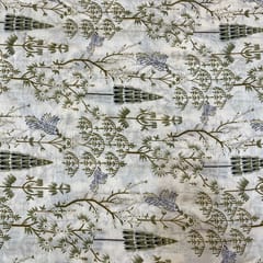 Cream Colour Pure Chanderi Silk Printed Fabric