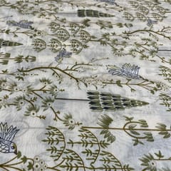 Cream Colour Pure Chanderi Silk Printed Fabric