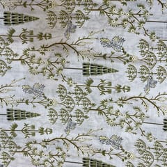 White Colour Pure Chanderi Silk Printed Fabric