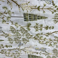 White Colour Pure Chanderi Silk Printed Fabric