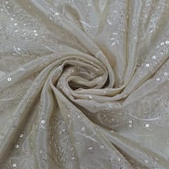 Golden Colour Tissue Embroidered Fabric