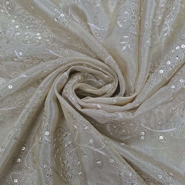 Golden Colour Tissue Embroidered Fabric