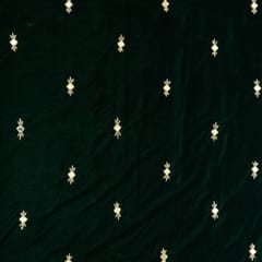 Bottle Green Colour Hand Embroidered Velvet Fabric