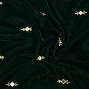 Bottle Green Colour Hand Embroidered Velvet Fabric