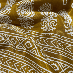 Golden With Cream Floral Printed Mashru Silk Fabric
