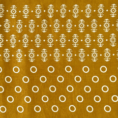 Golden With Cream Floral Printed Mashru Silk Fabric