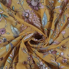 Mustard Colour Georgette Embroidered Fabric