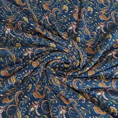 Navy Blue Colour Pure Crepe Printed Fabric