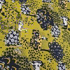 Mustard Colour Pure Crepe Printed Fabric