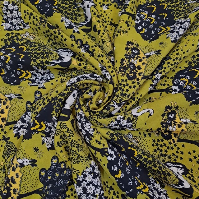 Mustard Colour Pure Crepe Printed Fabric