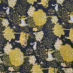 Black Colour Pure Crepe Printed Fabric