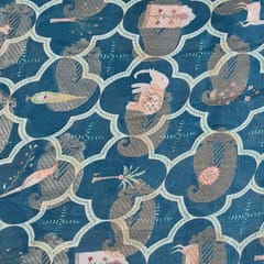 Peacock Blue Colour Georgette Zari Printed Fabric