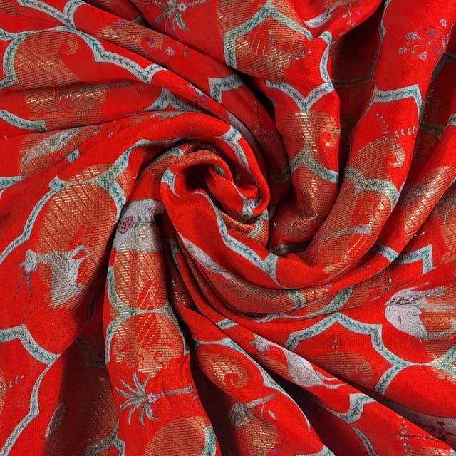 Red Colour Georgette Zari Printed Fabric