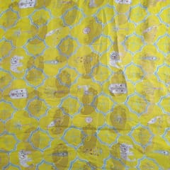 Yellow Colour Georgette Zari Printed Fabric