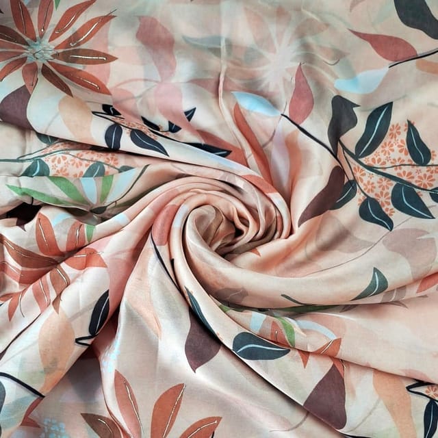 Orange Colour Georgette Satin Printed Fabric