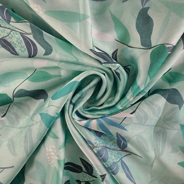 Sea Green Colour Georgette Satin Printed Fabric