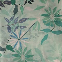 Sea Green Colour Georgette Satin Printed Fabric
