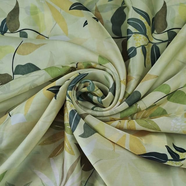 Lemon Colour Georgette Satin Printed Fabric