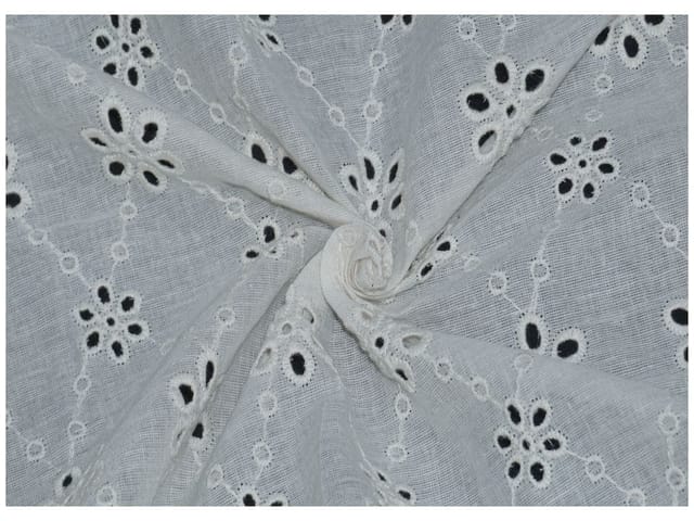 Kora Cotton Dyeable Floral Diagonal Pattern Chikankari Embroidered Fabric