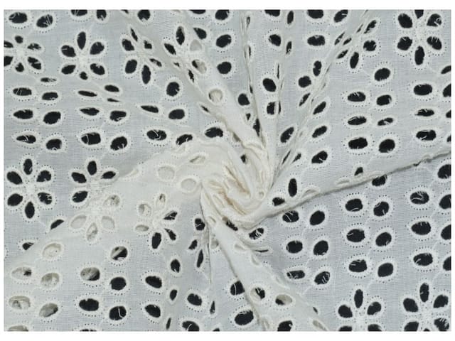Kora Cotton Dyeable Leaf Pattern Chikankari Embroidered Fabric