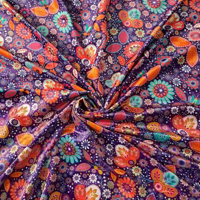 Purple Colour Velvet Printed Fabric