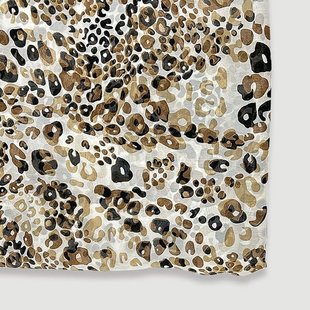 Coffee, Black With Cream Tiger Animal Printed Georgette Fabric