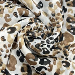 Coffee, Black With Cream Tiger Animal Printed Georgette Fabric