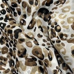 Coffee, Black With Cream Tiger Animal Printed Georgette Fabric