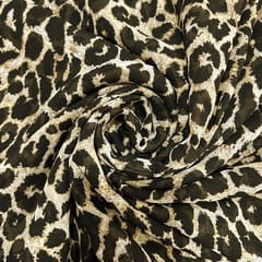 Black With Cream Animal Printed Georgette Fabric