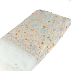 Blue Colour Net Multi Colour Sequins Embroidered Fabric