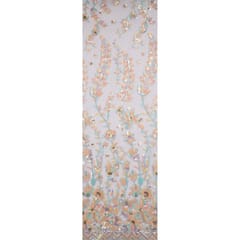 Blue Colour Net Multi Colour Sequins Embroidered Fabric