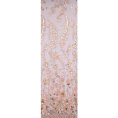 Pink Colour Net Multi Colour Sequins Embroidered Fabric