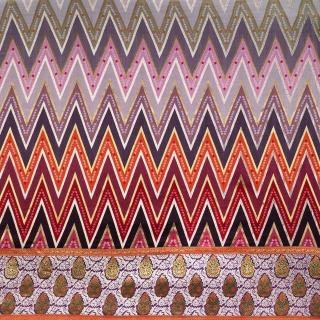 Wine Colour Dola Silk Jacquard Positioned Printed Fabric