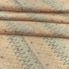 Peach Colour Chanderi Zigzag Embroidered Fabric