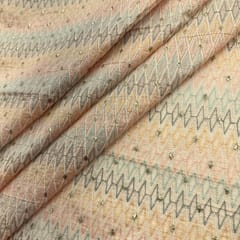 Peach Colour Chanderi Zigzag Embroidered Fabric