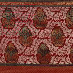 Pink Colour Dola Silk Jacquard Positioned Printed Fabric