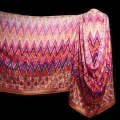 Pink Colour Dola Silk Jacquard Positioned Printed Fabric