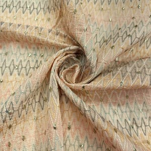 Peach Colour Chanderi Zigzag Embroidered Fabric