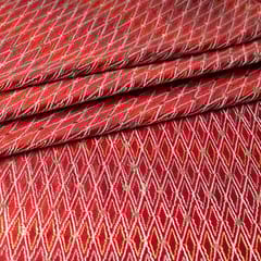 Red Colour Chanderi Zigzag Embroidered Fabric