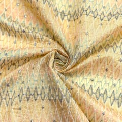 Yellow Colour Chanderi Zigzag Embroidered Fabric