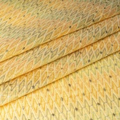 Yellow Colour Chanderi Zigzag Embroidered Fabric