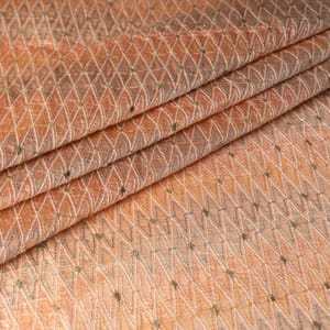 Peach Colour Chanderi Zigzag Embroidered Fabric