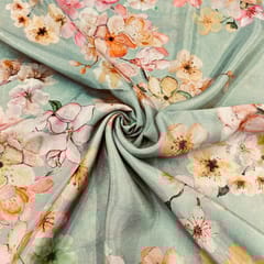 Green Colour Viscose Shimmer Georgette Printed Fabric