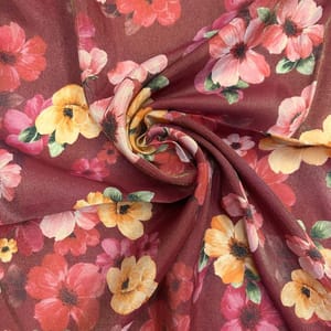 Red Colour Viscose Shimmer Georgette Printed Fabric