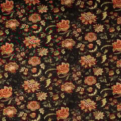 Green Colour Velvet Print with Sequins Embroidered Fabric