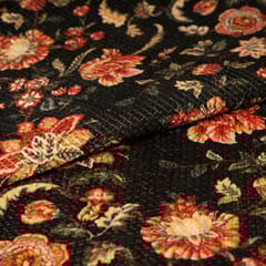 Green Colour Velvet Print with Sequins Embroidered Fabric