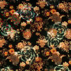 Green Colour Velvet Print with Sequins Embroidered Fabric