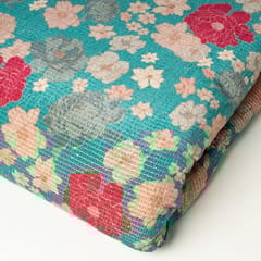 Green Colour Velvet Print with Sequins Embroidered Fabric